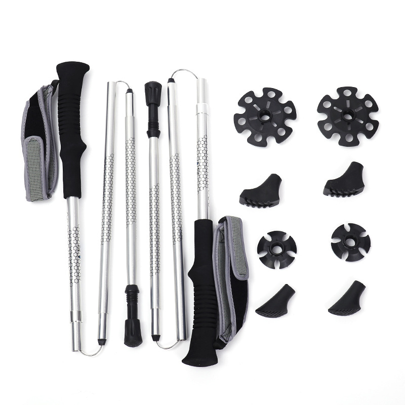 Ultra Light Z-Type Folding Cross Country Walking Stick - High Strength Aluminum Alloy, Four Section Climbing Stick with Straight Handle - Image 5