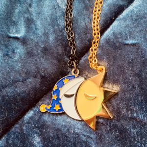 Sun Moon Cartoon Stitching Necklace - Good Night Expression Pendant for Dreamers