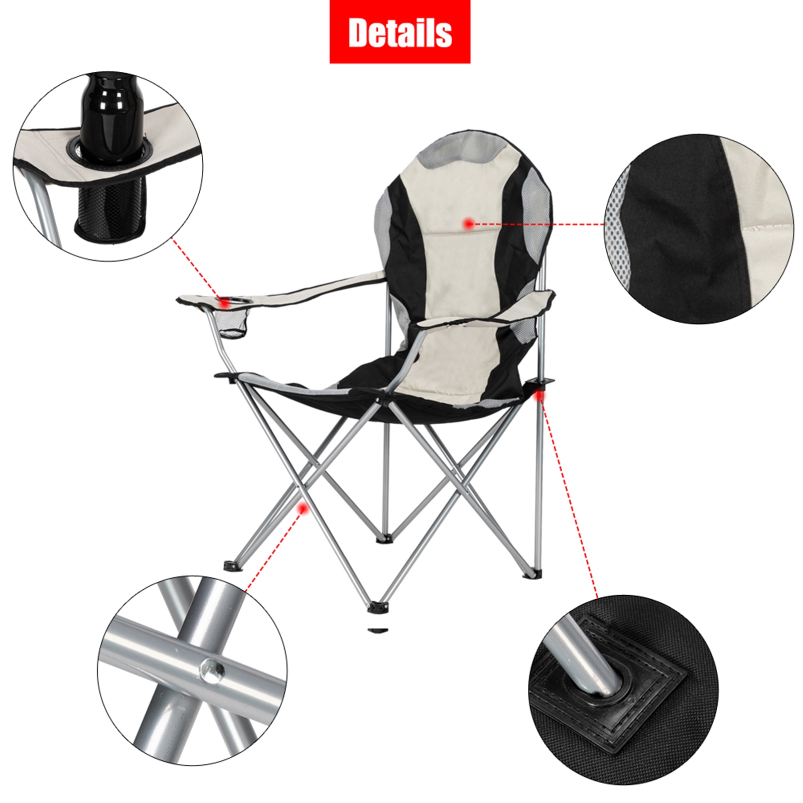 Durable Grey Iron Frame Camping Chair in Off-White Color - Image 5