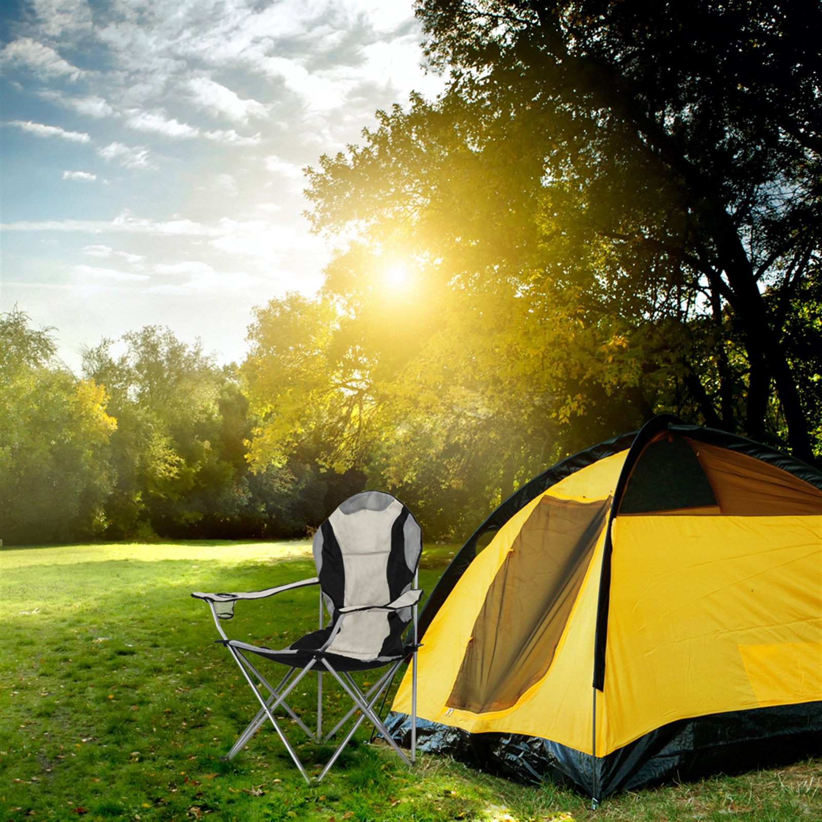 Durable Grey Iron Frame Camping Chair in Off-White Color - Image 13