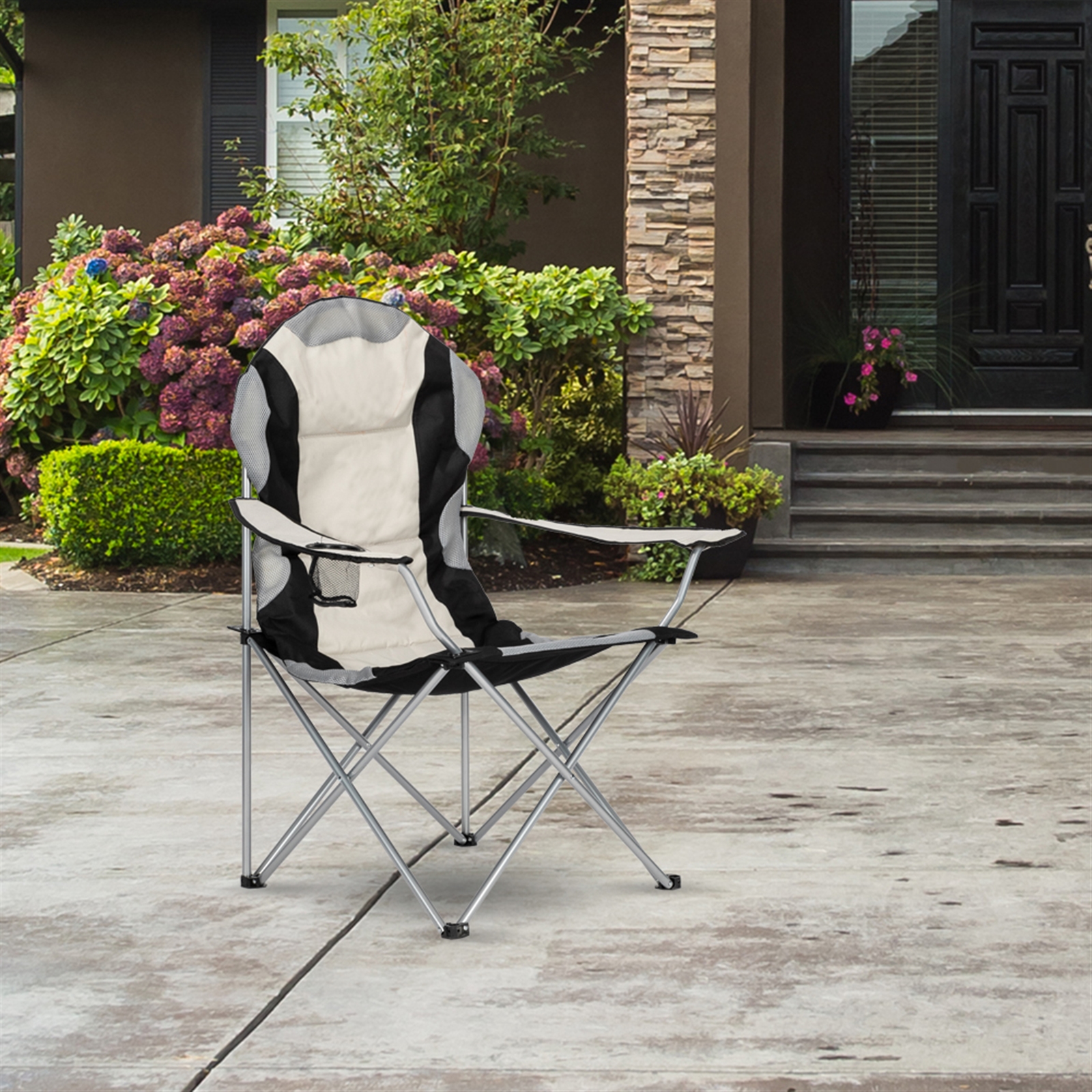 Durable Grey Iron Frame Camping Chair in Off-White Color - Image 15