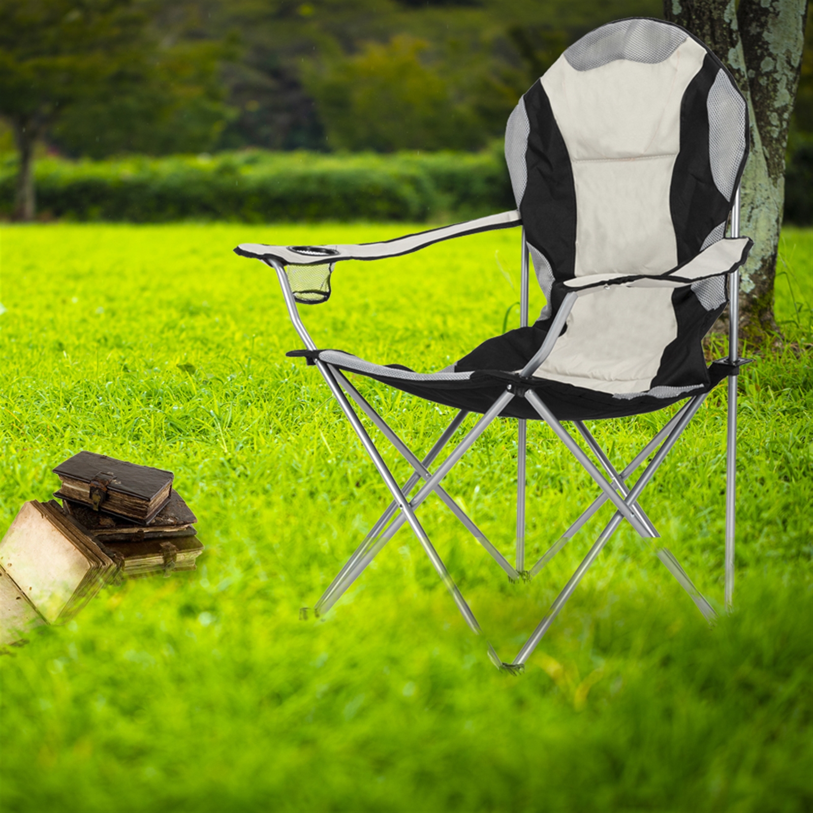 Durable Grey Iron Frame Camping Chair in Off-White Color - Image 16