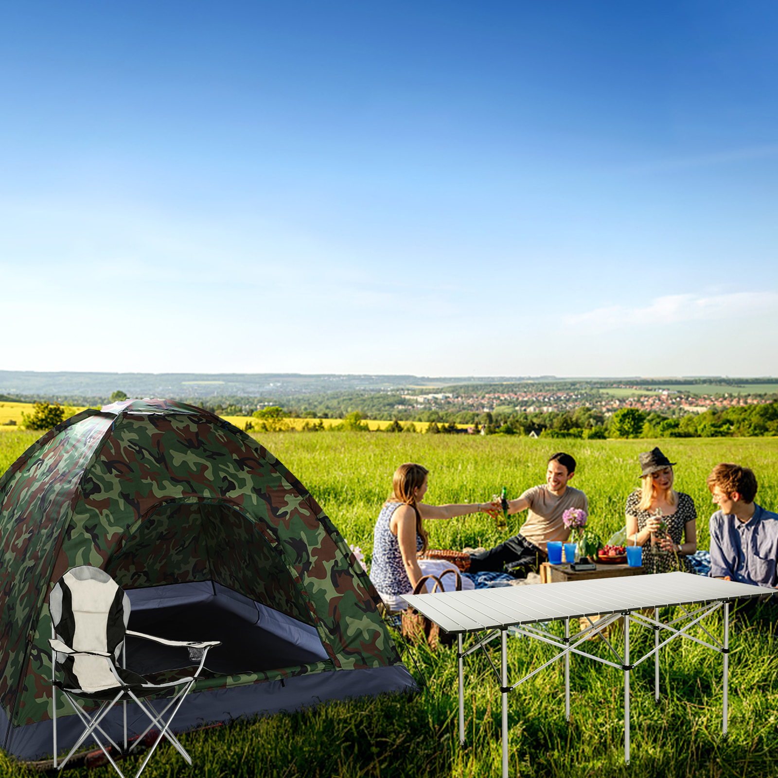 Durable Grey Iron Frame Camping Chair in Off-White Color - Image 22