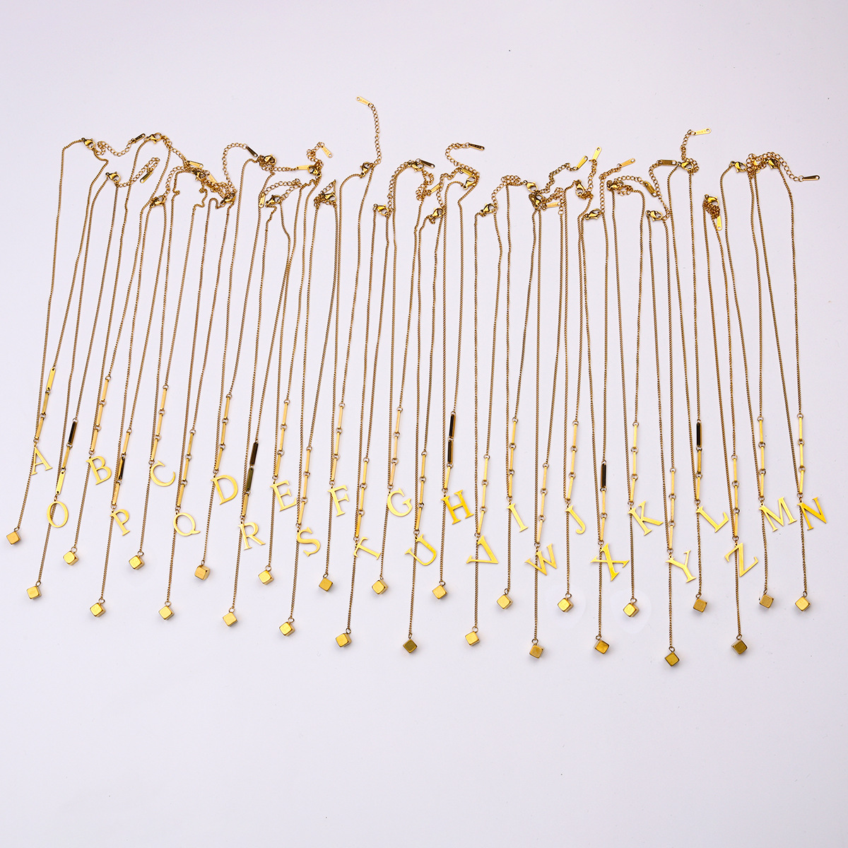 Stylish Titanium Steel Tassel Necklace with 26 Letters Square Pendants - Image 4