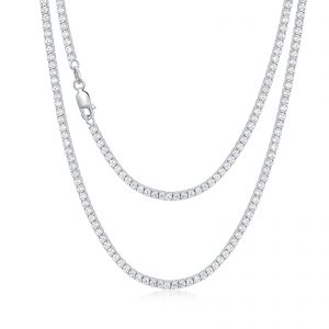 Authentic 925 Sterling Silver Tennis Chain Necklace with Cubic Zirconia, 18-26 Inch, 4MM