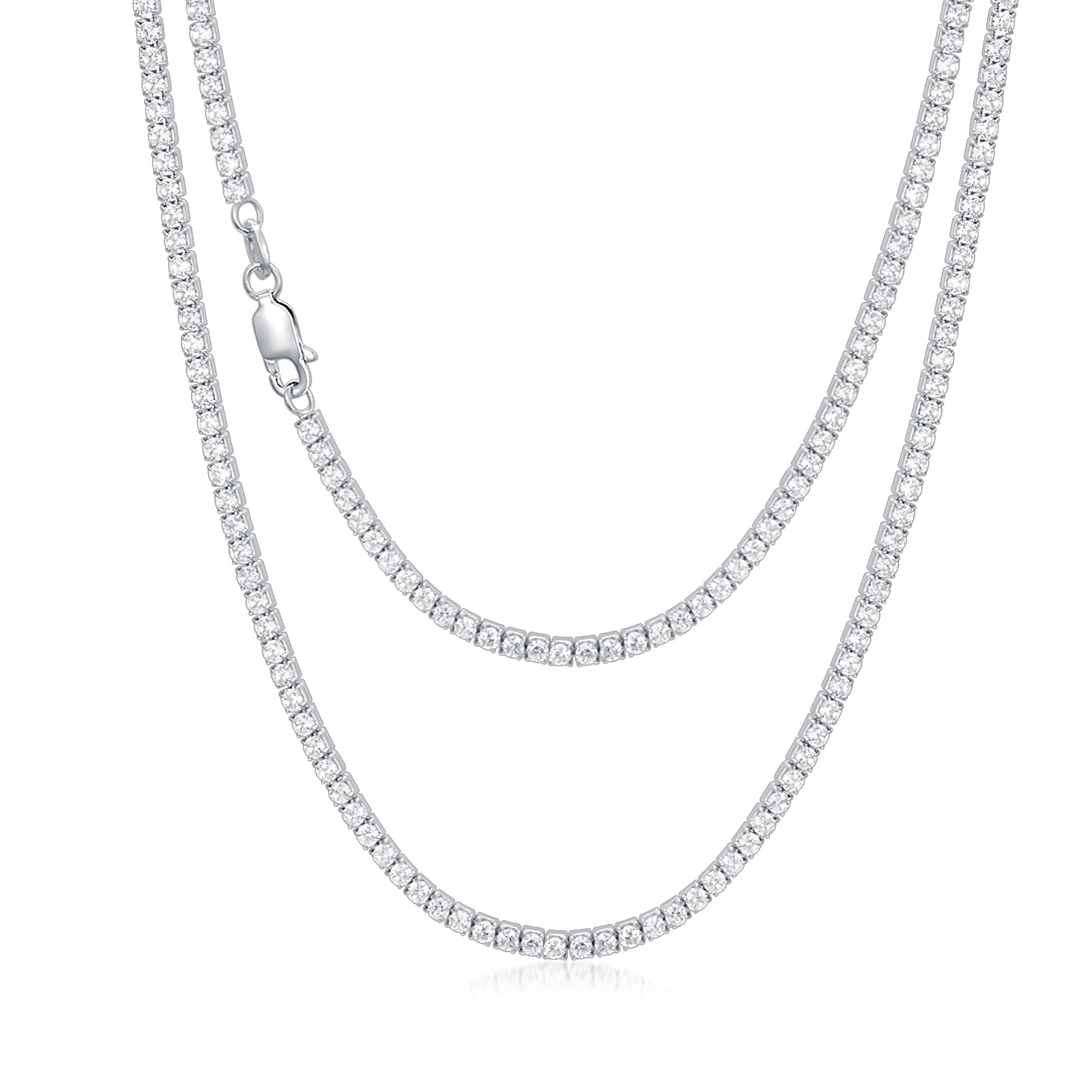 Authentic 925 Sterling Silver Tennis Chain Necklace with Cubic Zirconia, 18-26 Inch, 4MM