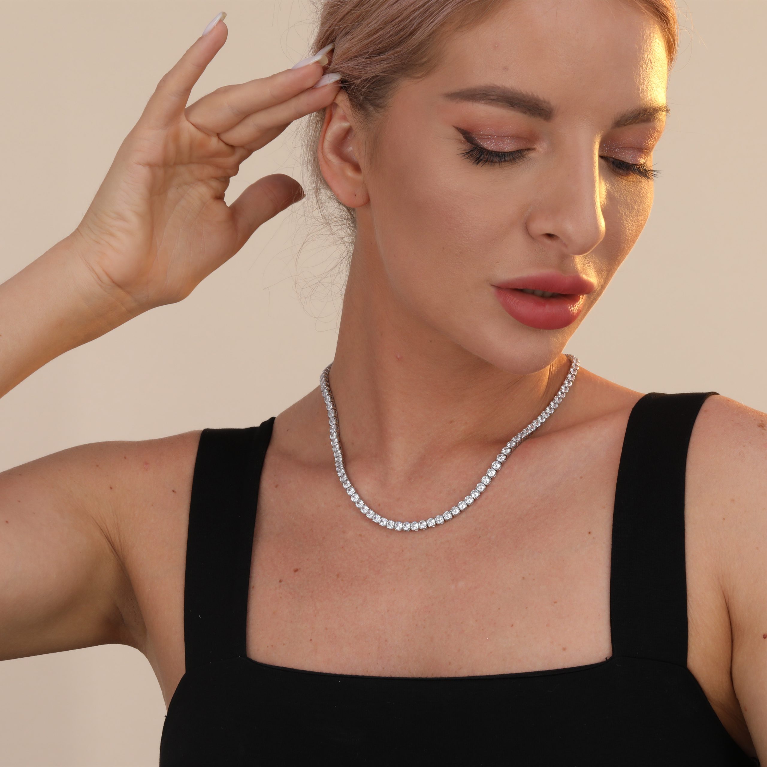 Authentic 925 Sterling Silver Tennis Chain Necklace with Cubic Zirconia, 18-26 Inch, 4MM - Image 4