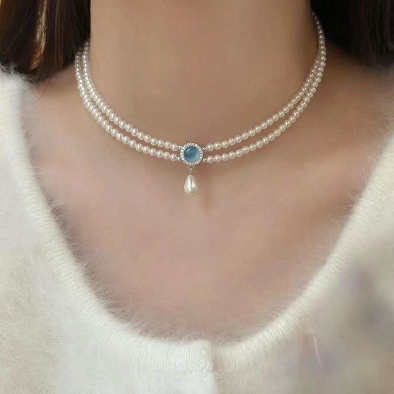 Unique Aquamarine Pearl Necklace for Women - Special-Interest Design - Image 2