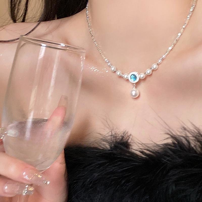 Unique Aquamarine Pearl Necklace for Women - Special-Interest Design - Image 8