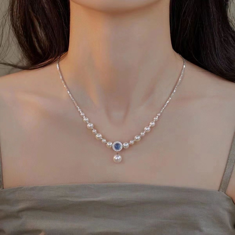 Unique Aquamarine Pearl Necklace for Women - Special-Interest Design - Image 13
