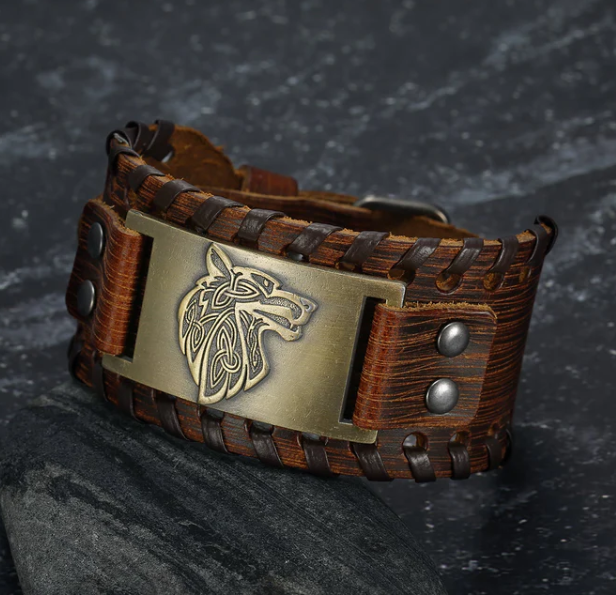 Asgard Leather Buckle Arm Cuff Featuring Exclusive Fenrir Design - Image 3