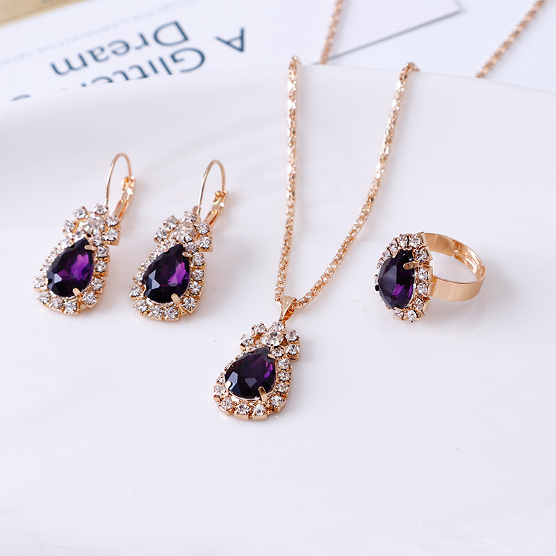 Elegant Water Drop Rhinestone Necklace, Earrings & Ring Set - Perfect for Any Occasion - Image 5