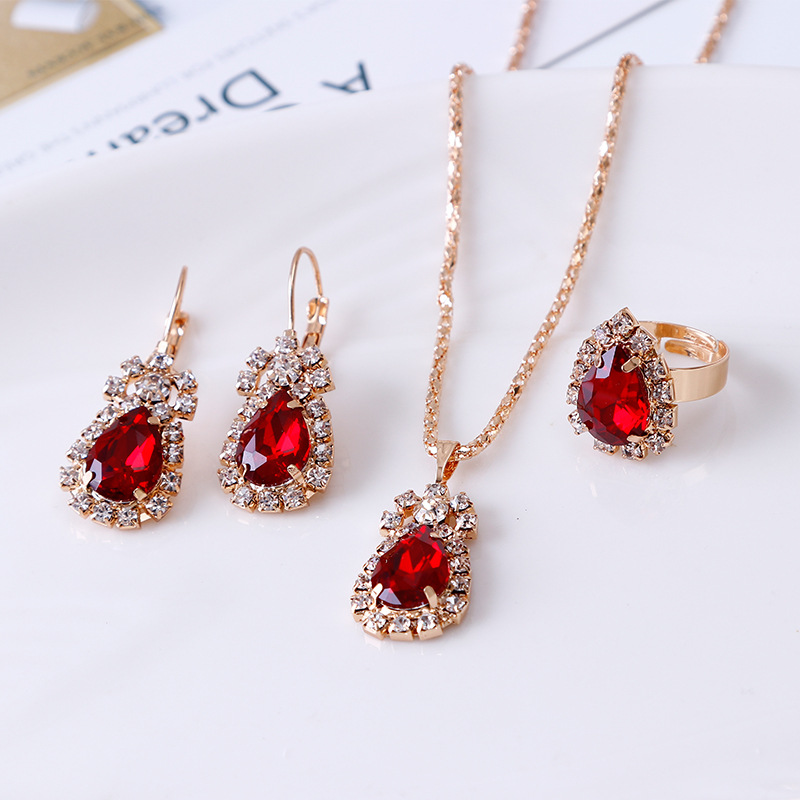Elegant Water Drop Rhinestone Necklace, Earrings & Ring Set - Perfect for Any Occasion - Image 6