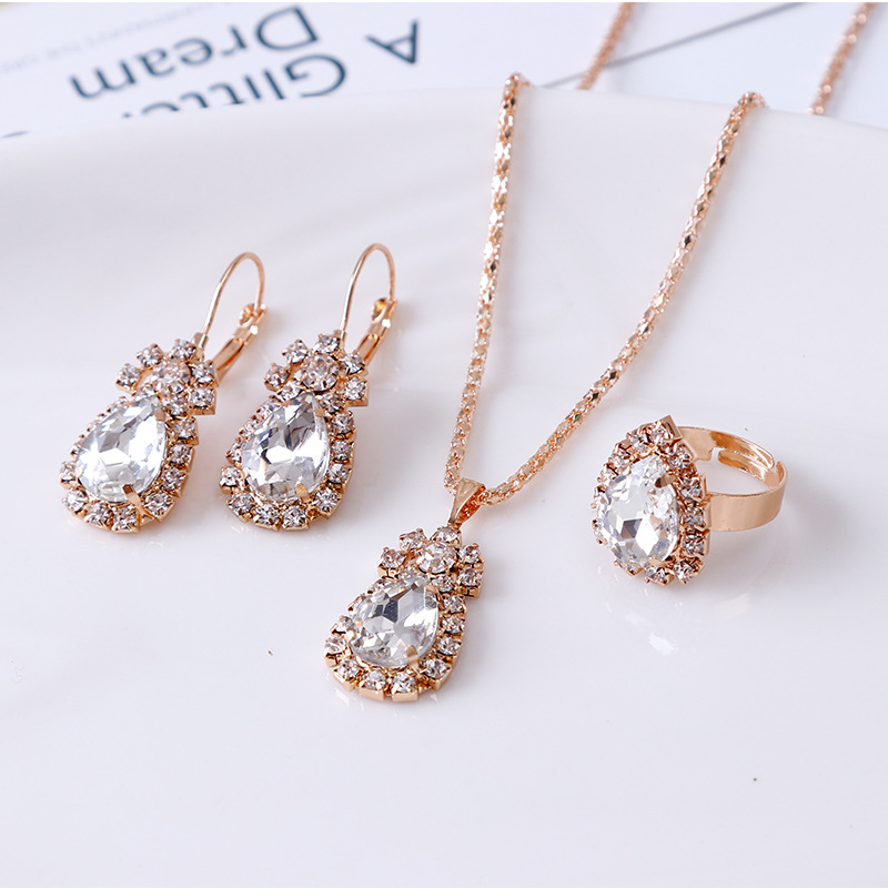 Elegant Water Drop Rhinestone Necklace, Earrings & Ring Set - Perfect for Any Occasion - Image 8
