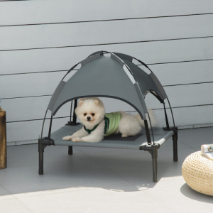 PawHut 24 Inch Elevated Portable Dog Cot Pet Bed with UV Protection Canopy Shade - Gray