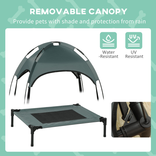 PawHut 24 Inch Elevated Portable Dog Cot Pet Bed with UV Protection Canopy Shade - Gray - Image 7