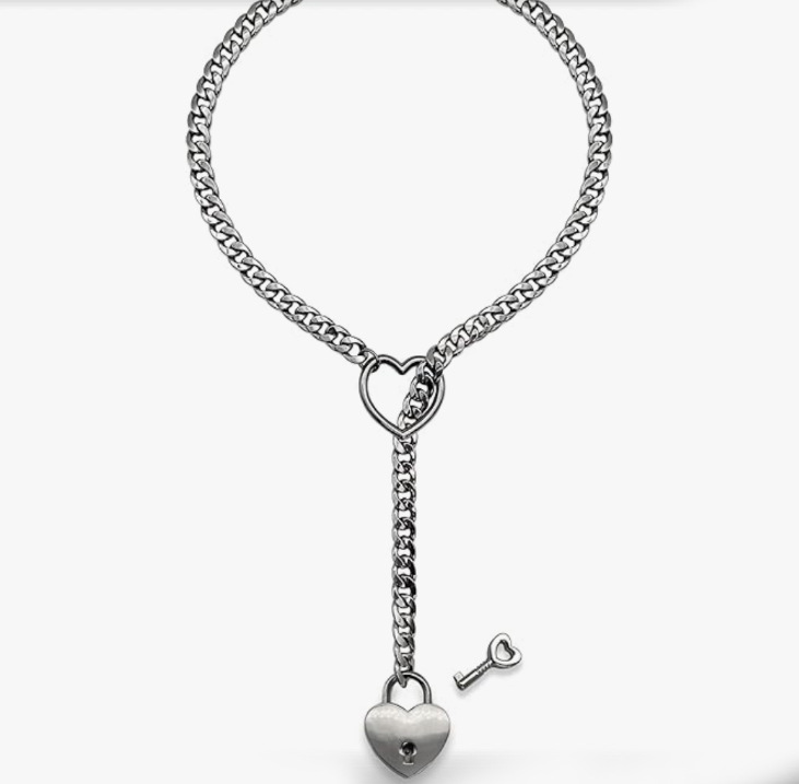 Bold Stainless Steel Lariat Heart Necklace | Heavy Ring Cuban Long Chain Punk Rock Slipchain Choker Collar for Women & Men - Image 9