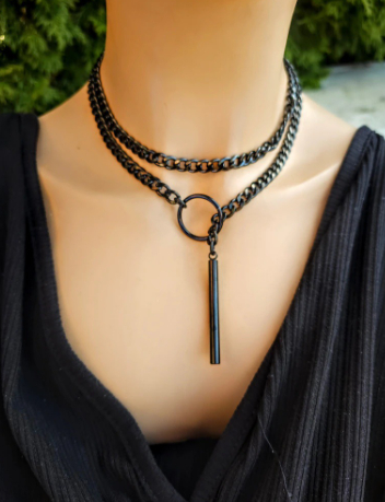 Bold Stainless Steel Lariat Heart Necklace | Heavy Ring Cuban Long Chain Punk Rock Slipchain Choker Collar for Women & Men - Image 10