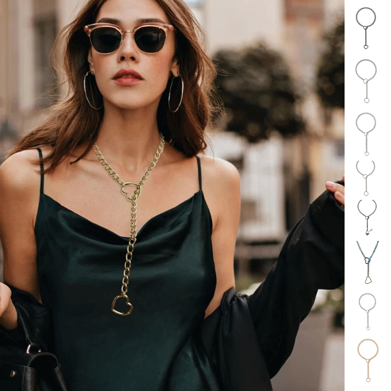 Bold Stainless Steel Lariat Heart Necklace | Heavy Ring Cuban Long Chain Punk Rock Slipchain Choker Collar for Women & Men - Image 12