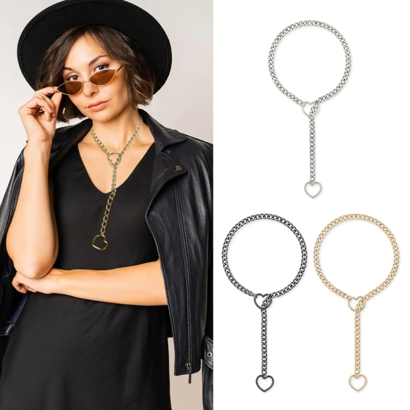 Bold Stainless Steel Lariat Heart Necklace | Heavy Ring Cuban Long Chain Punk Rock Slipchain Choker Collar for Women & Men - Image 13