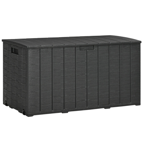 Outsunny 336 Litre Heavy Duty Garden Storage Box, Water-resistant Double Wall Plastic Container, Extra Large Outdoor Organizer with Wheels and Handles, Black Deck Cushion Chest - Image 6