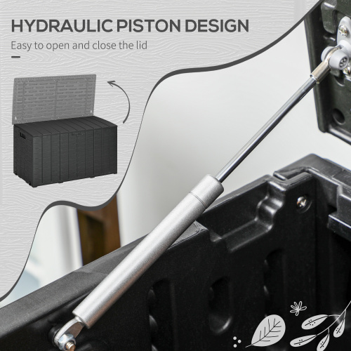 Outsunny 336 Litre Heavy Duty Garden Storage Box, Water-resistant Double Wall Plastic Container, Extra Large Outdoor Organizer with Wheels and Handles, Black Deck Cushion Chest - Image 8