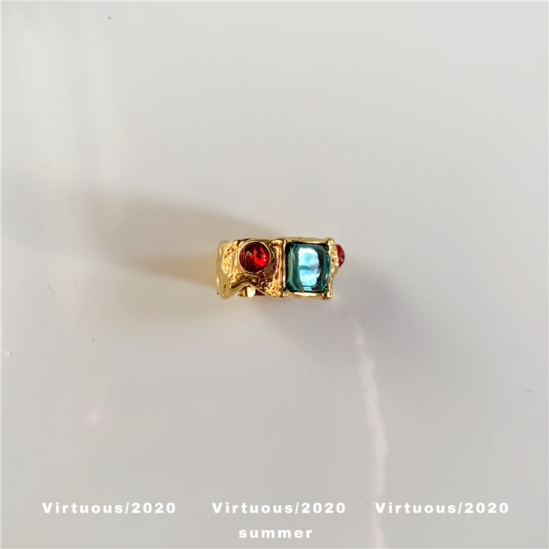Unique Retro Colored Gemstone Ring with Irregular Gold Finish - Niche Design - Image 7