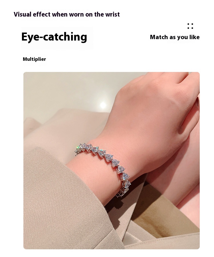 Stylish Women's S925 Silver Fashion Bracelet with Heart-shaped Diamond Zircon - Image 4