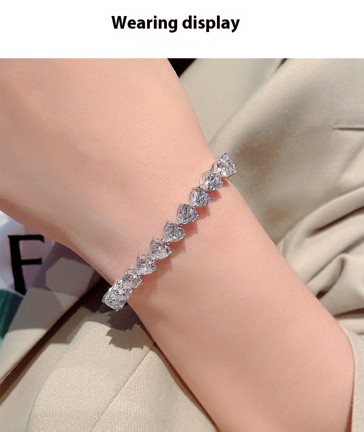 Stylish Women's S925 Silver Fashion Bracelet with Heart-shaped Diamond Zircon - Image 5