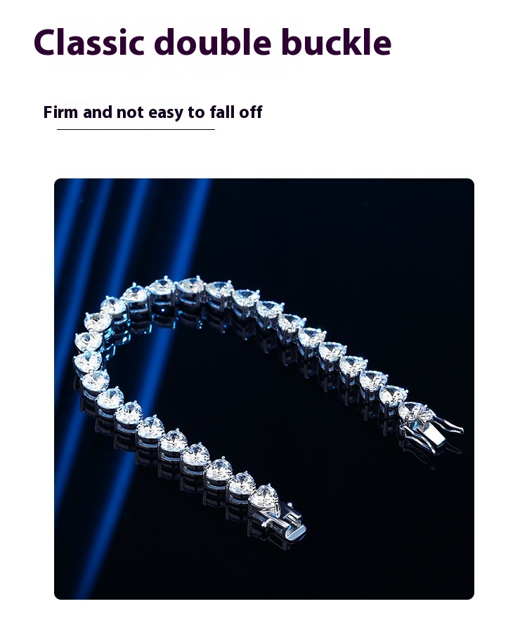 Stylish Women's S925 Silver Fashion Bracelet with Heart-shaped Diamond Zircon - Image 6