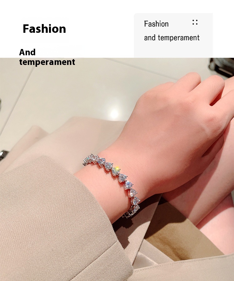 Stylish Women's S925 Silver Fashion Bracelet with Heart-shaped Diamond Zircon - Image 7