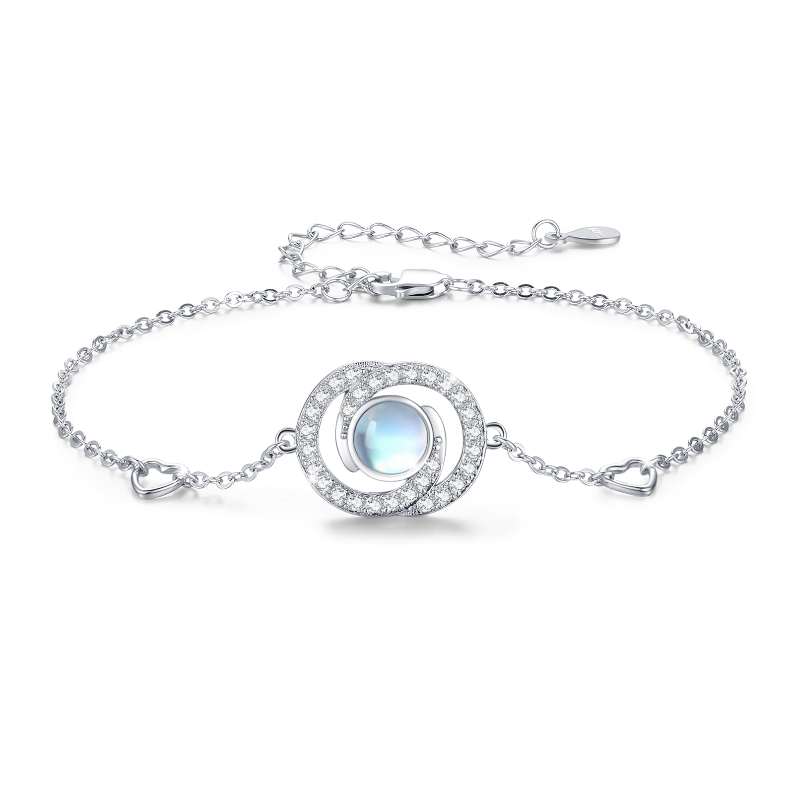 Sterling Silver Moonstone Infinity Heart Link Bracelet - Perfect Gift for Birthday & Christmas