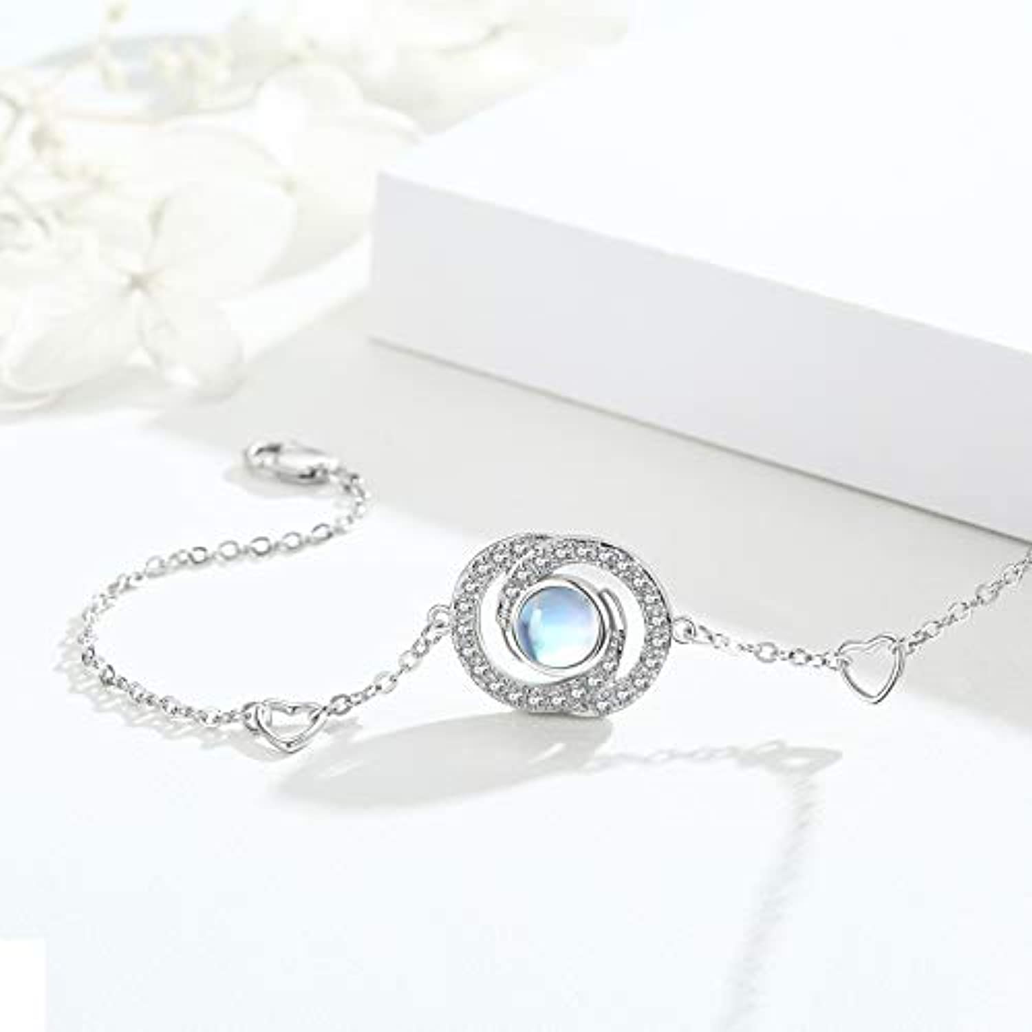Sterling Silver Moonstone Infinity Heart Link Bracelet - Perfect Gift for Birthday & Christmas - Image 2