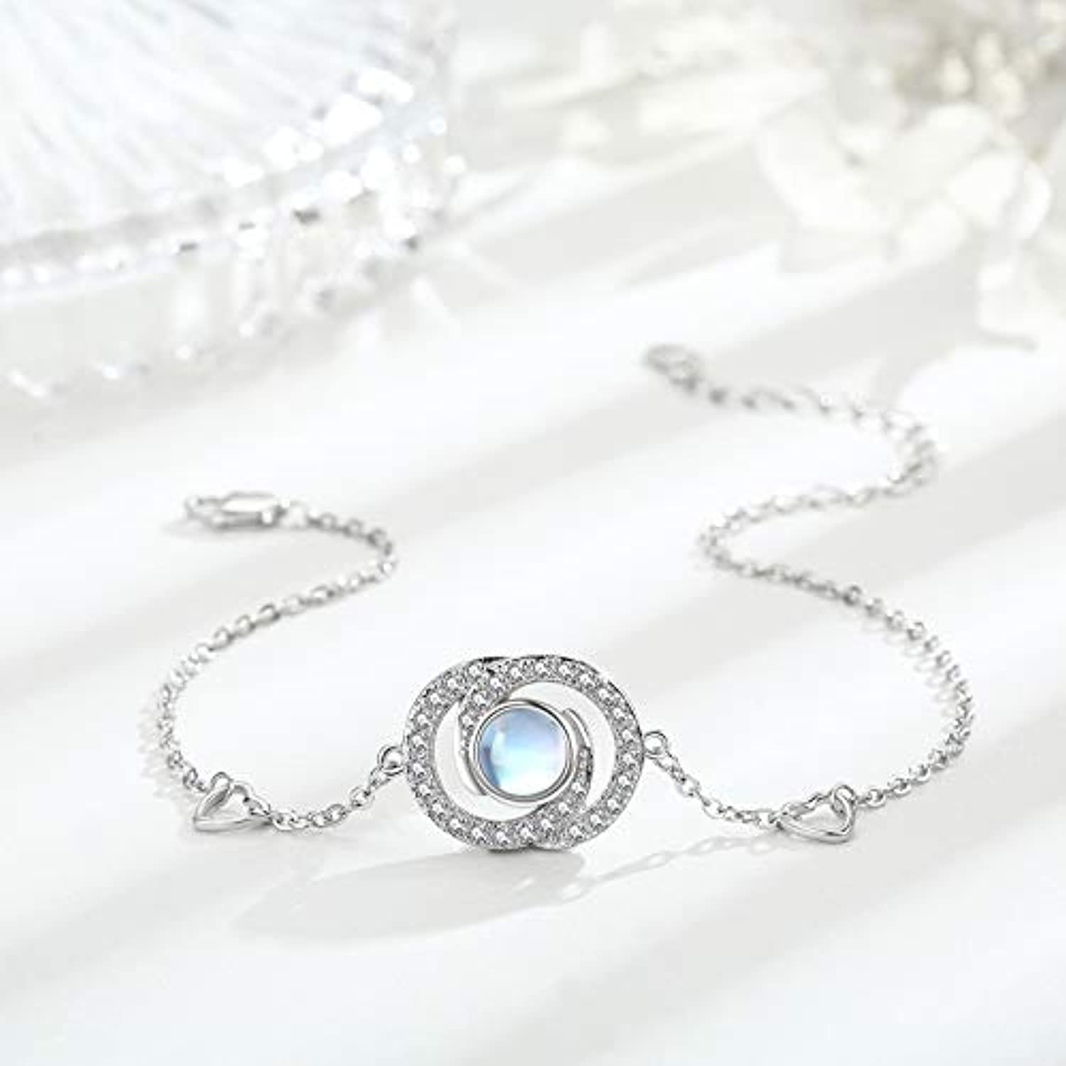 Sterling Silver Moonstone Infinity Heart Link Bracelet - Perfect Gift for Birthday & Christmas - Image 3