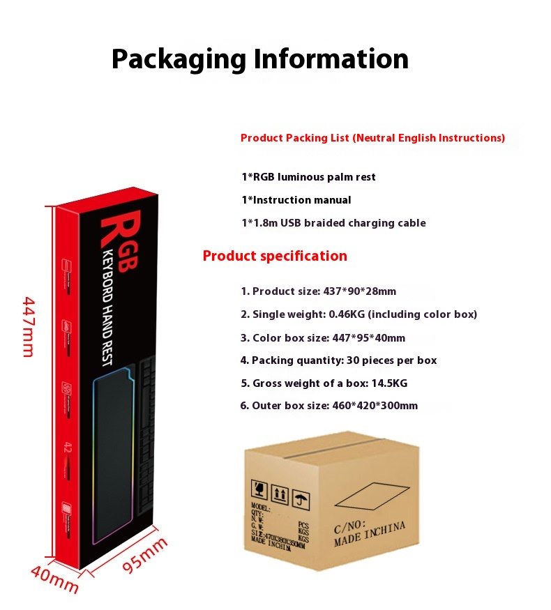 RGB Keyboard Wrist Support Band - High Rebound Luminous Gaming Keyboard Pad - Image 10