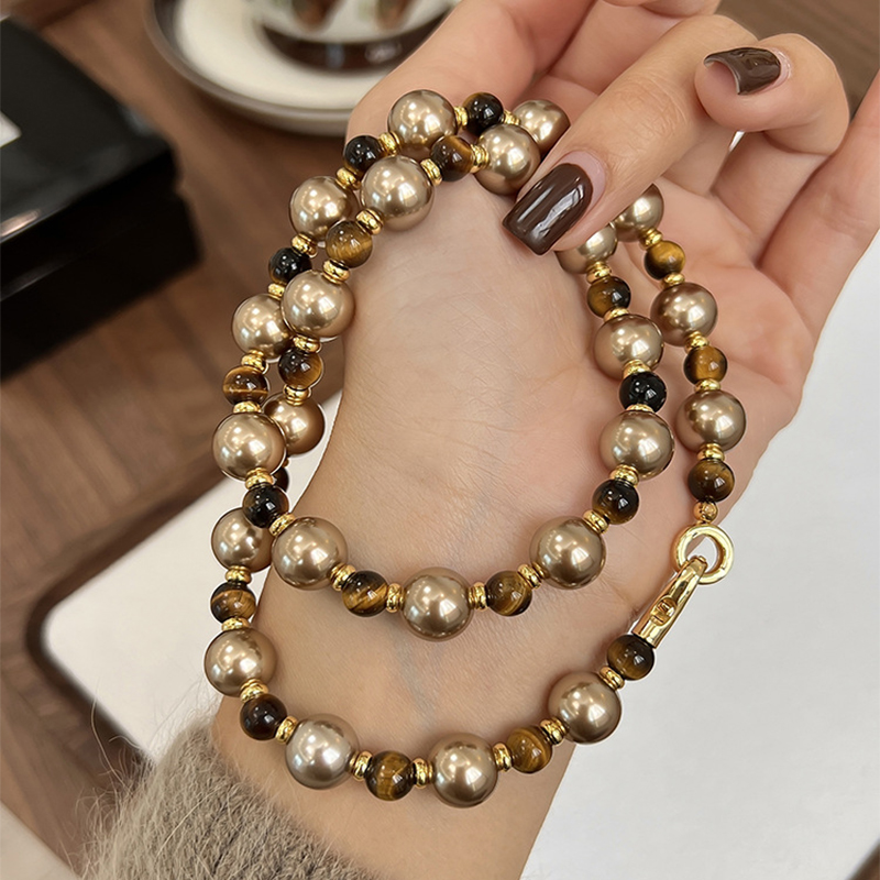 Brown Tiger Eye Pearl Necklace - Elegant Light Luxury Sweater Chain for Women’s Autumn and Winter Fashion Jewelry - Image 5