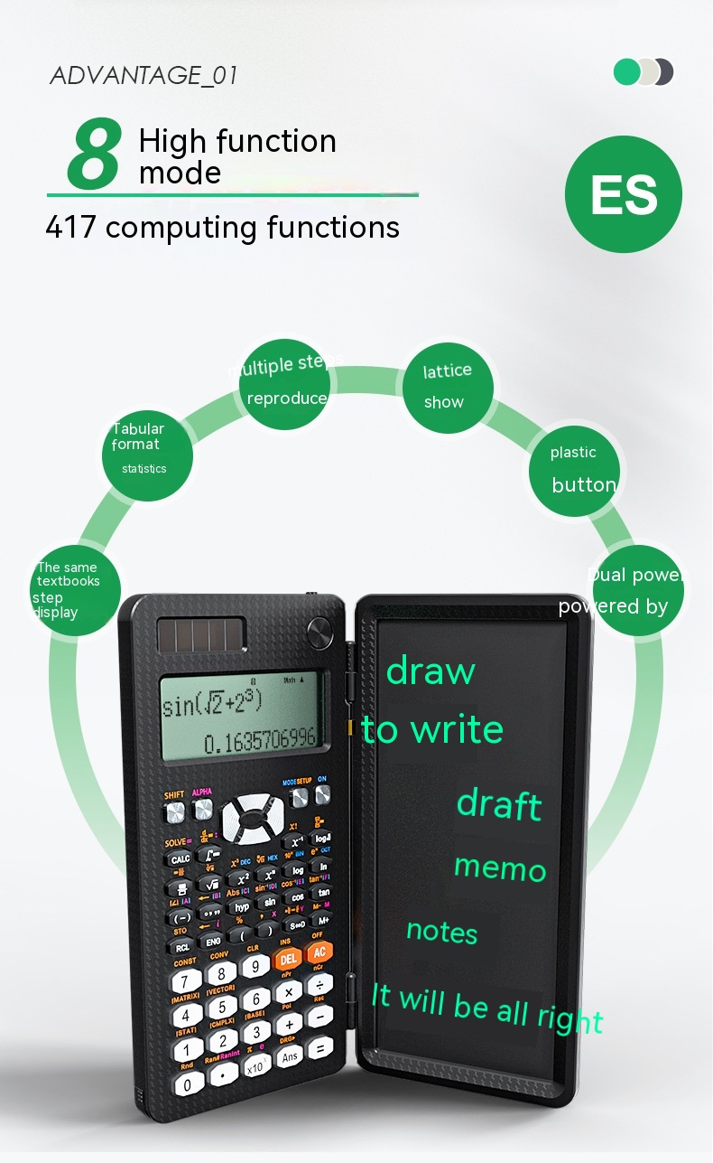 2-in-1 Foldable Scientific Calculator & Handwriting Tablet for Learning - Versatile Desk Calculator - Image 8