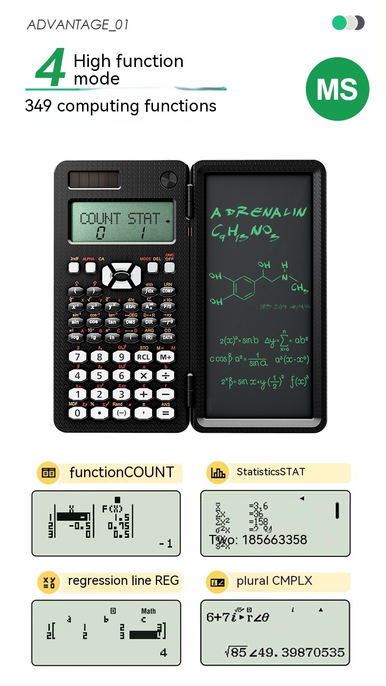2-in-1 Foldable Scientific Calculator & Handwriting Tablet for Learning - Versatile Desk Calculator - Image 9