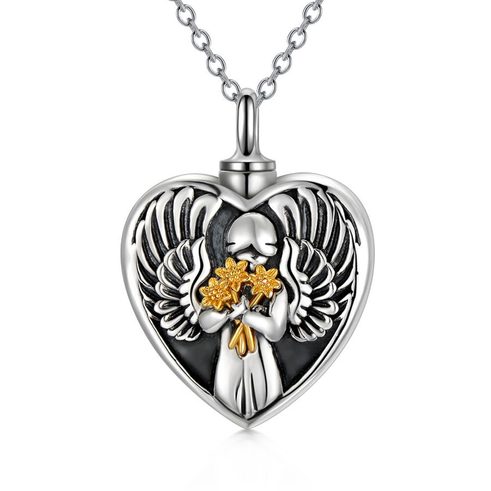 Sterling Silver Angel Cremation Necklace for Mother Daughter Ashes Keepsake Memory - Image 2