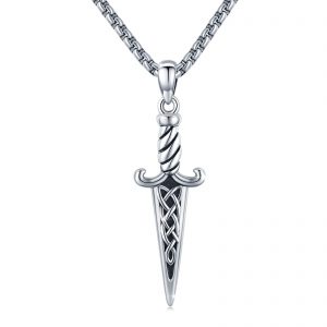 Celtic Silver Double-Edged Dagger Pendant Necklace - Vintage Irish Jewelry Gift