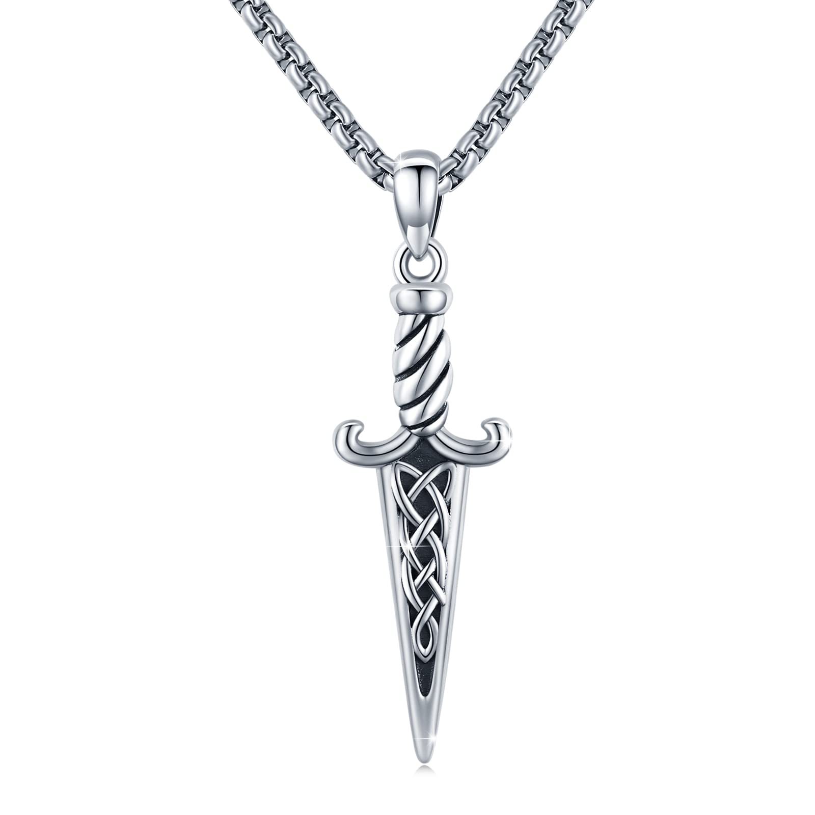 Celtic Silver Double-Edged Dagger Pendant Necklace - Vintage Irish Jewelry Gift