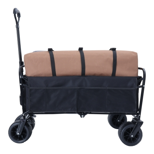 440lbs Heavy-Duty Collapsible Wagon Cart with Strapping System - Versatile Beach Utility Cart for Camping, Shopping, Sports, Gardening, and Fishing; Includes 3 Plastic Liner Bags - Image 3