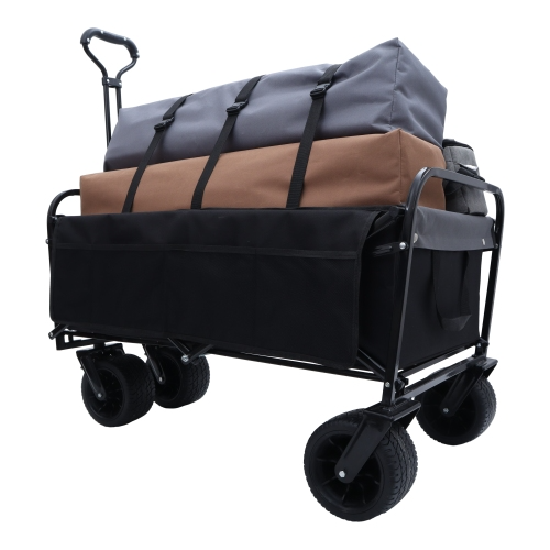 440lbs Heavy-Duty Collapsible Wagon Cart with Strapping System - Versatile Beach Utility Cart for Camping, Shopping, Sports, Gardening, and Fishing; Includes 3 Plastic Liner Bags - Image 14