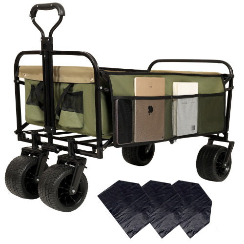 440lbs Heavy-Duty Collapsible Wagon Cart with Strapping System - Versatile Beach Utility Cart for Camping, Shopping, Sports, Gardening, and Fishing; Includes 3 Plastic Liner Bags - Image 21