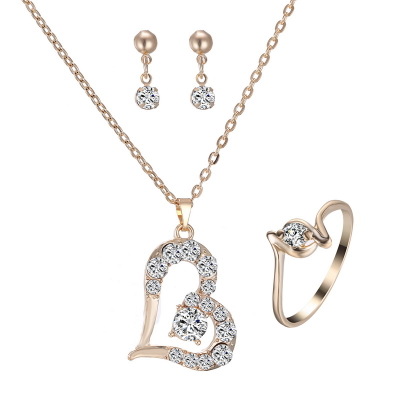 Rhinestone Heart Pendant Jewelry Set - Elegant and Dazzling Accessories