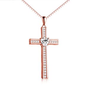Elegant Birthstone Rose Gold Plated Cross Necklace - Perfect Jewelry Gift for Women