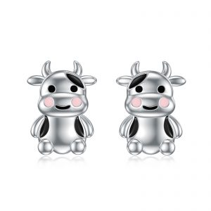 Sterling Silver Cow Earrings - Adorable Animal Stud Jewelry Gifts for Women & Teens' Birthdays