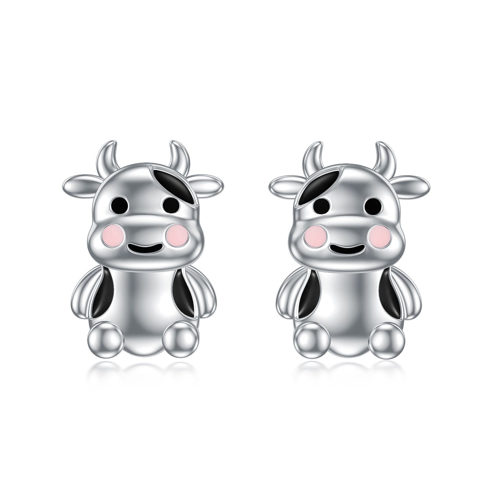 Sterling Silver Cow Earrings - Adorable Animal Stud Jewelry Gifts for Women & Teens' Birthdays