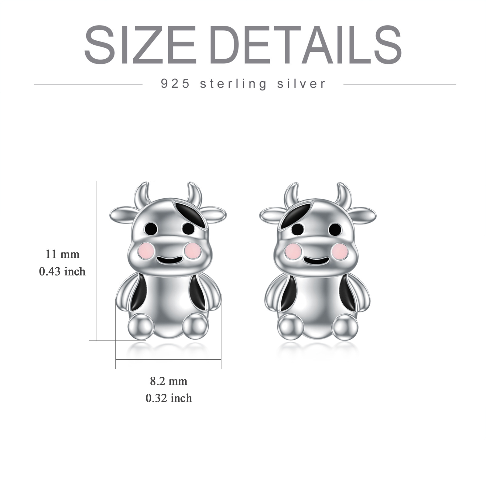 Sterling Silver Cow Earrings - Adorable Animal Stud Jewelry Gifts for Women & Teens' Birthdays - Image 2
