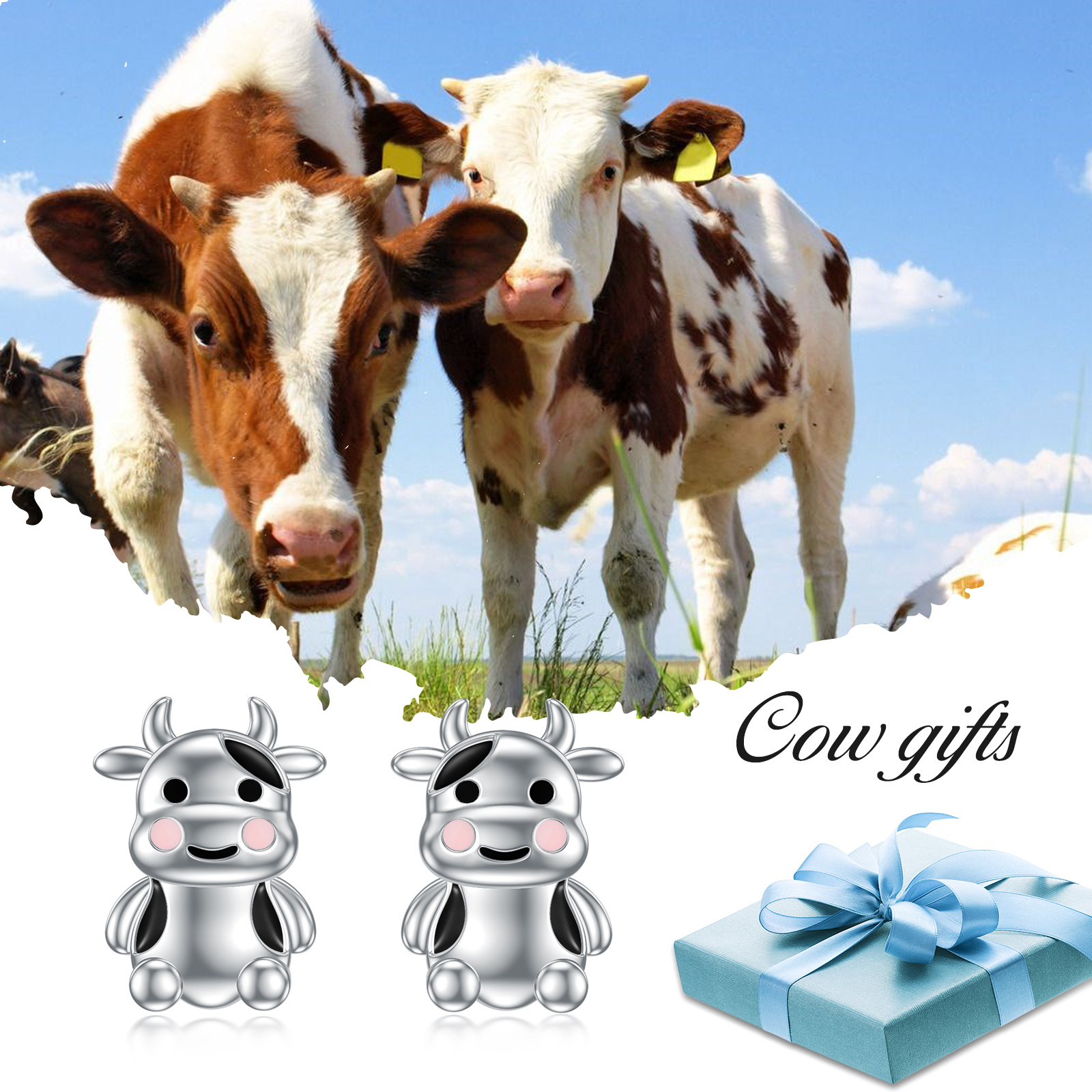 Sterling Silver Cow Earrings - Adorable Animal Stud Jewelry Gifts for Women & Teens' Birthdays - Image 3